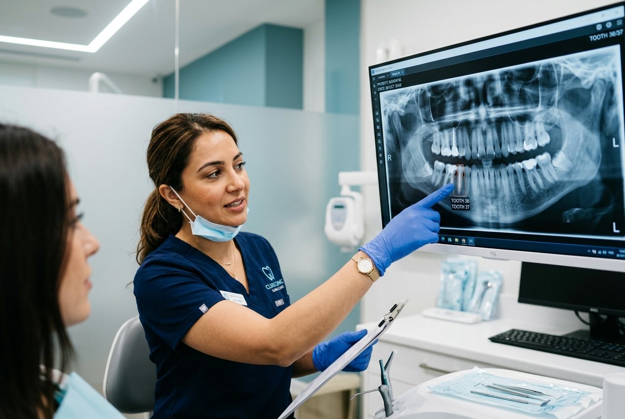 Dentist examining root structure scanner